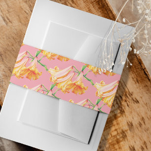 African Queen lily orange pink art patterned Invitation Belly Band