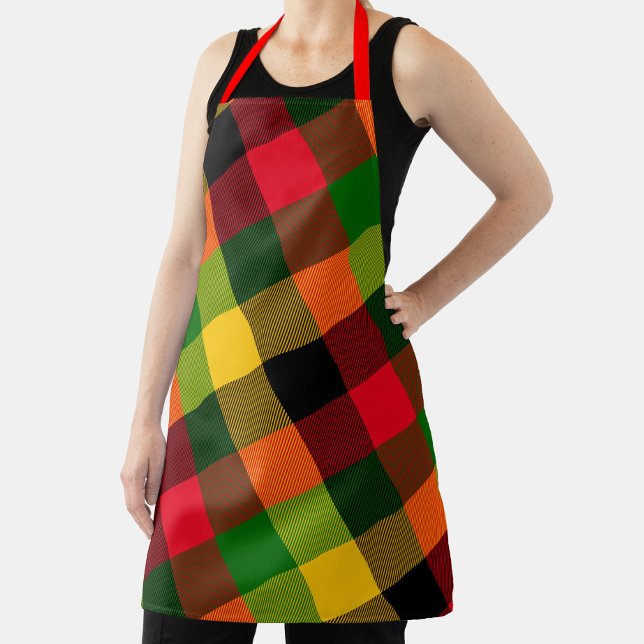  African Rasta Reggae Colours Plaid Pattern Design Apron (Creator Uploaded)