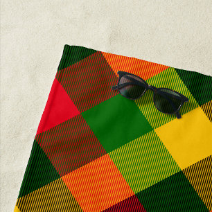 African Rasta Reggae Colours Plaid Pattern Design Beach Towel