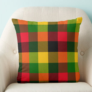 African Rasta Reggae Colours Plaid Pattern Design Cushion