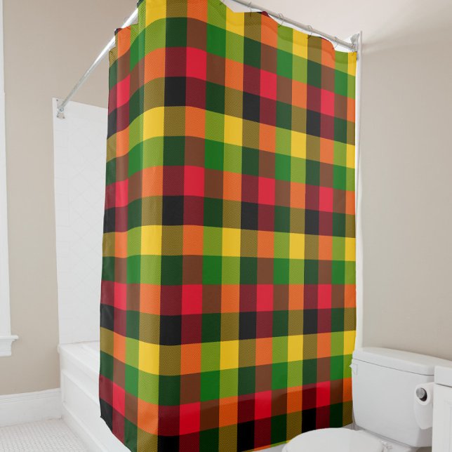  African Rasta Reggae Colours Plaid Pattern Design Shower Curtain (Creator Uploaded)