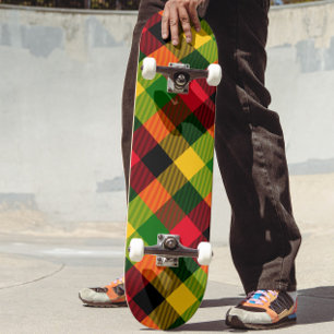African Rasta Reggae Colours Plaid Pattern Design Skateboard