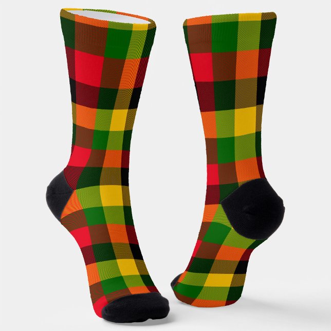  African Rasta Reggae Colours Plaid Pattern Design Socks (Creator Uploaded)