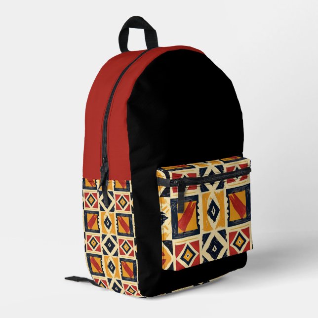 African Red, Black and Gold Printed Backpack (Back Corner Left)