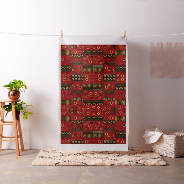 African Red Sunburst Tribal Patchwork Fabric  (In Situ)