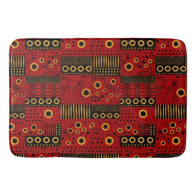 African Red Sunburst Tribal Patchwork Shower  Bath Mat (Front)
