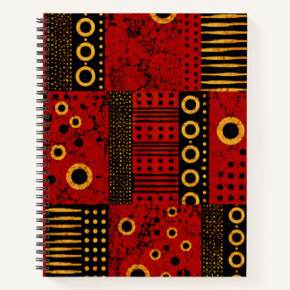 African Red Sunburst Tribal Patchwork Spiral Notebook