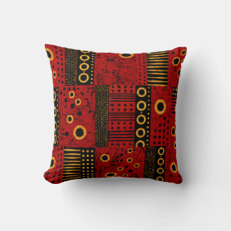 African Red Sunburst Tribal Throw Pillow