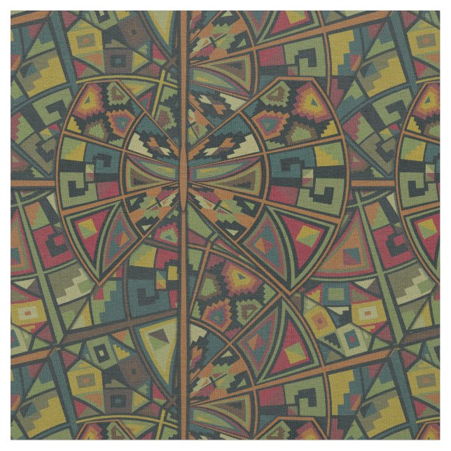 African Repeat Green overlay Patterns Fabric (Close Up)