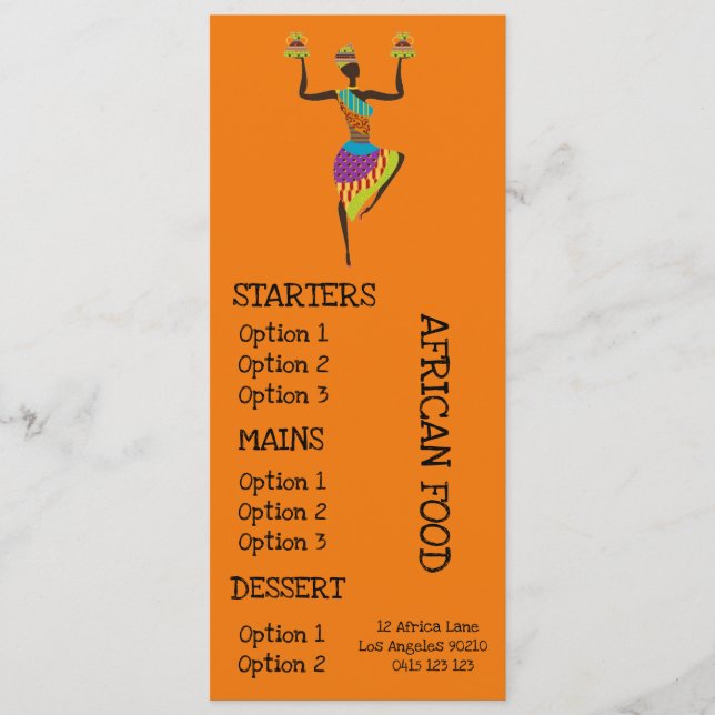 African restaurant dinner menu (Front)
