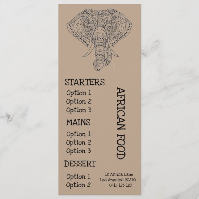 African restaurant dinner menu (Front)