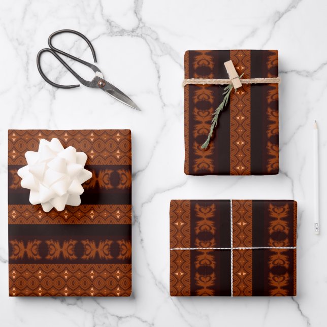 African Retro Brown Geometric Wrapping Paper Sheet (Front)