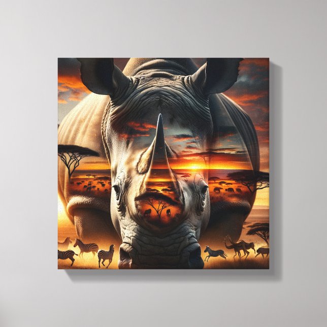 African Rhino Bushveld Sunset canvas (Front)
