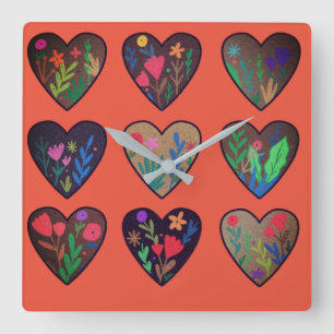 African roots love hearts  square wall clock