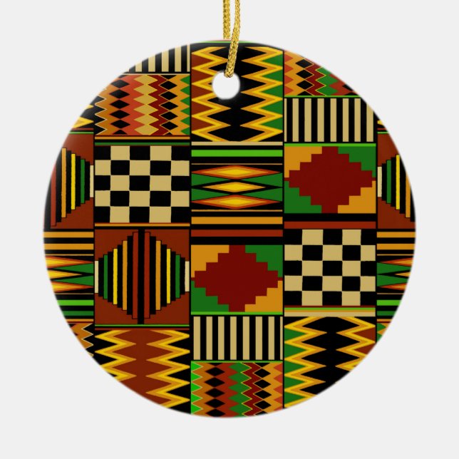 African Royal Kente Cloth Design Ceramic Tree Decoration (Front)