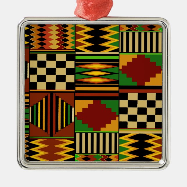 African Royal Kente Cloth Design Metal Tree Decoration (Front)