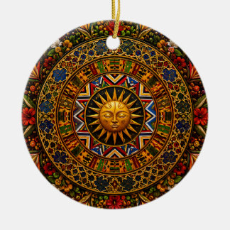 African Sacred Geometry Mandala — Kente Ndebele Ceramic Tree Decoration