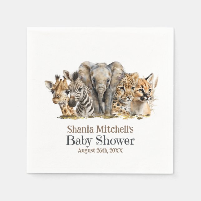 African Safari Animals Baby Shower Napkin (Front)