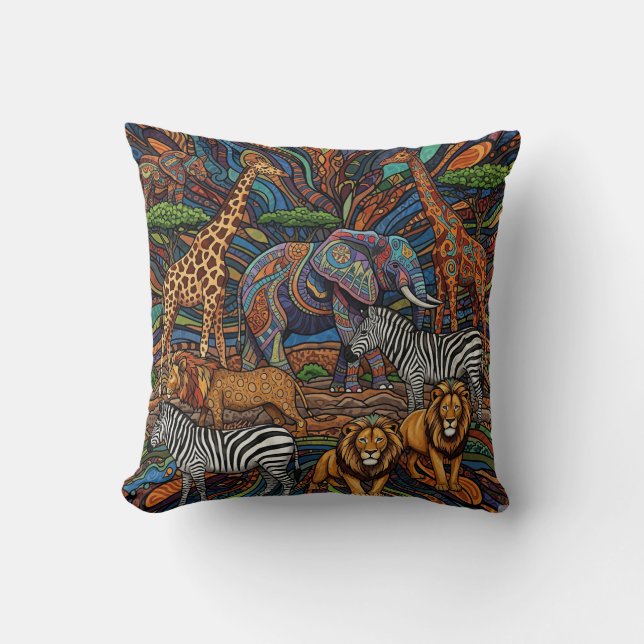 AFRICAN SAFARI ANIMALS CUSHION (Front)