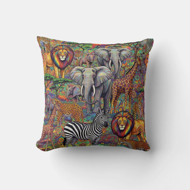 AFRICAN SAFARI ANIMALS CUSHION (Front)