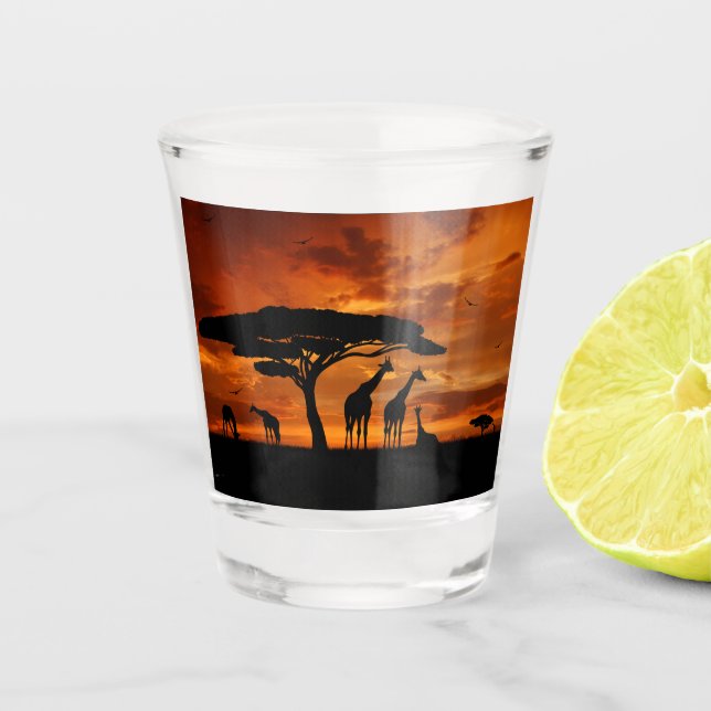 African Safari at Sunset Shot Glass (Front)