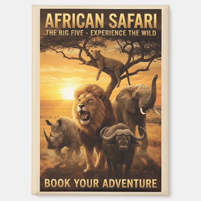 African Safari Big Five Wild Animals  Magnet (Front)