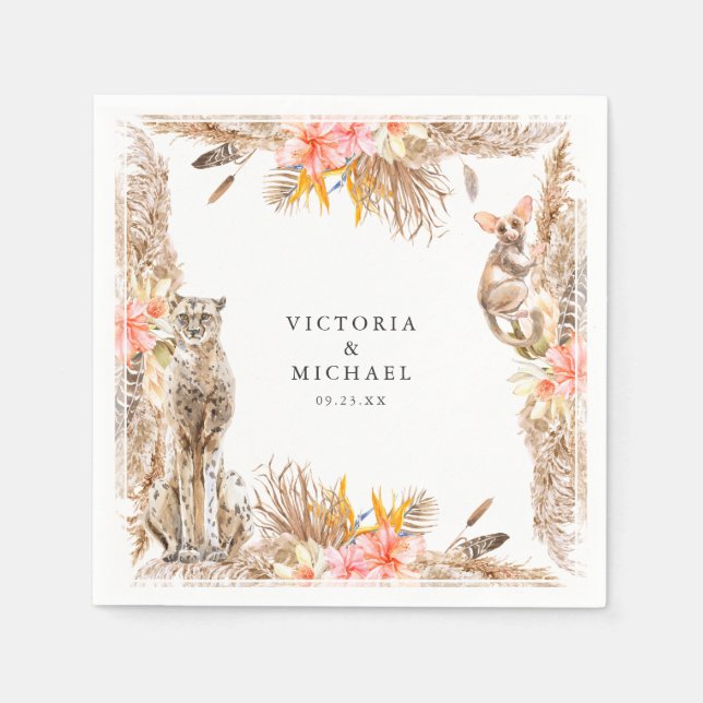African Safari Boho Floral Monogram Napkin (Front)
