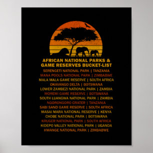African Safari Bucket List Sunset Lion Elephant Se Poster