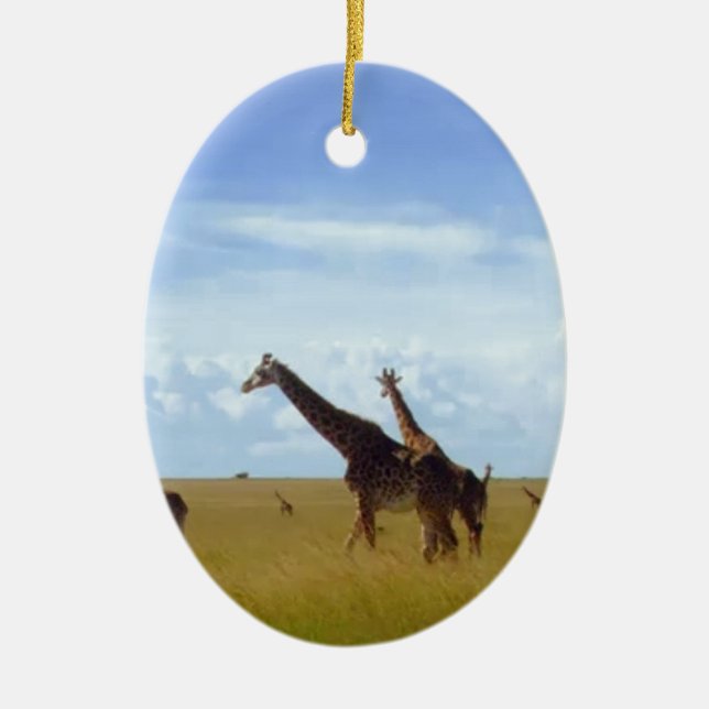 African Safari Giraffe: Kenya National Park   Ceramic Tree Decoration (Front)