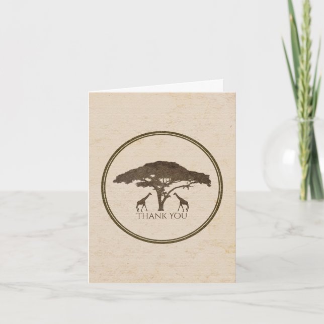African Safari Giraffes & Tree Wedding Thank You Card (Front)