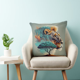 African Safari Lion Head Cushion