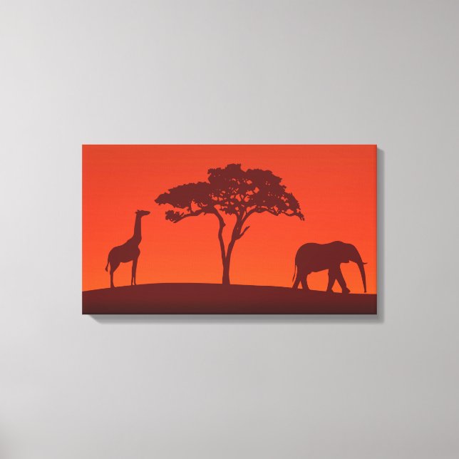 African Safari Silhouette - 3 Panels Canvas Print (Front)