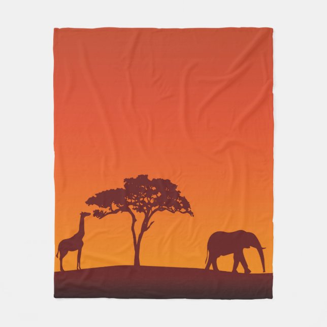 African Safari Silhouette - Fleece Blanket (Front)