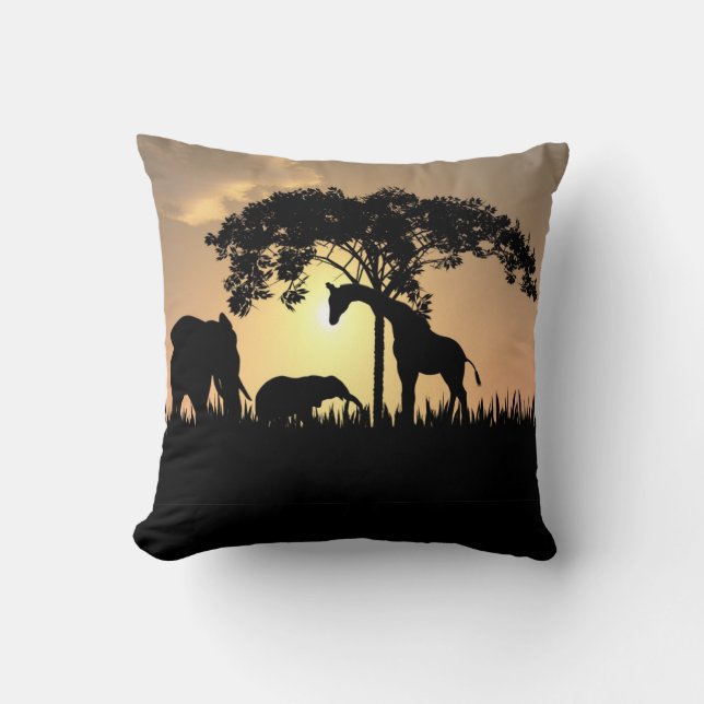 African Safari Silhouette Pillow (Front)