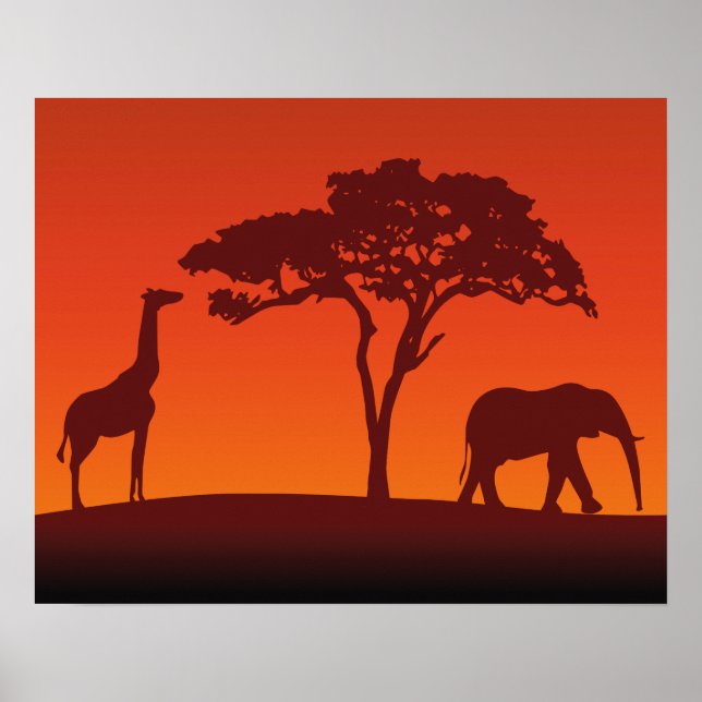 African Safari Silhouette - Poster Print (Front)