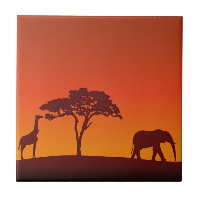 African Safari Silhouette - Tile (Front)
