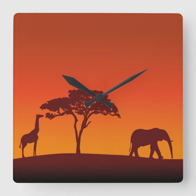 African Safari Silhouette - Wall Clock (Front)