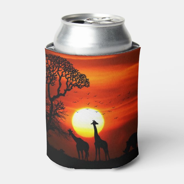 African Safari Sunset Animal Silhouettes Can Cooler (Can Front)