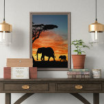 African Safari Sunset Elephant Silhouette Art Poster<br><div class="desc">Beautiful contemporary photography African sunset and silhouette of tree and elephant. This design is for the lover of African nature, animals, wildlife, elephants, safari vacation or bright and vibrant summer colors. Classy and fashionable decor item for those who love decorating their master or children's bedroom, living or family room, man...</div>