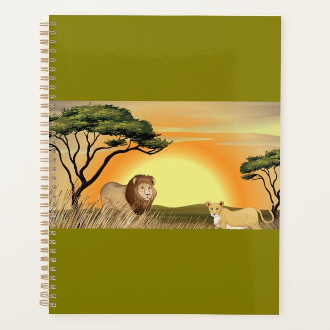 African Safari Sunset Lion and Lioness Planner (Front)