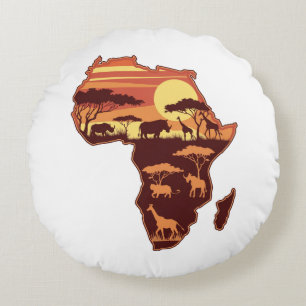 African Safari Sunset  Round Cushion