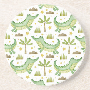 African Safari: Watercolor Crocodile & Palm Trees Coaster