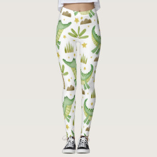 African Safari: Watercolor Crocodile & Palm Trees Leggings