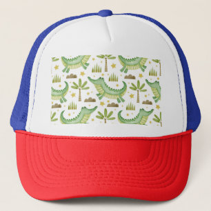 African Safari: Watercolor Crocodile & Palm Trees Trucker Hat