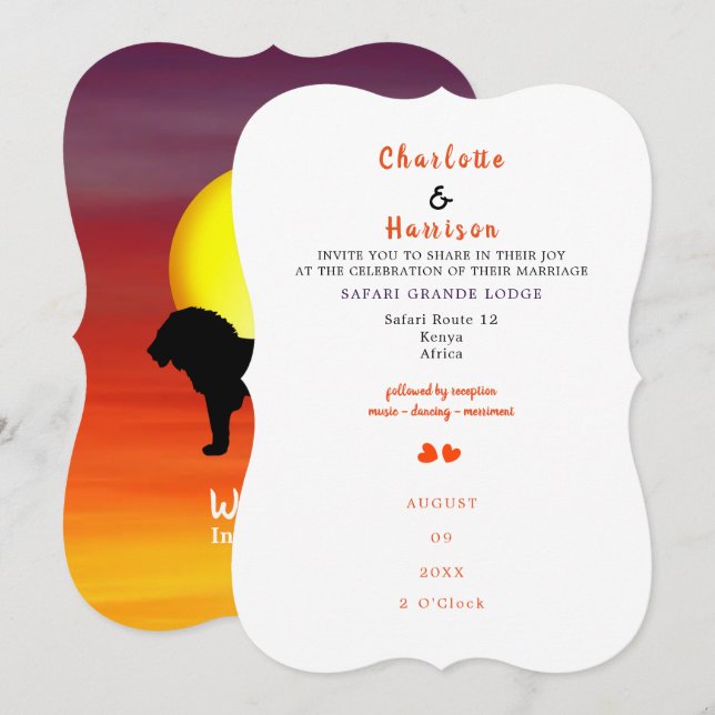 African Safari Wedding  Destination Invitation (Front/Back)