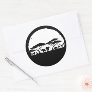African Safari Wildlife Silhouette Round Sticker