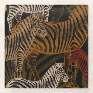 African Safari: Zebra Vintage Design Glass Coaster