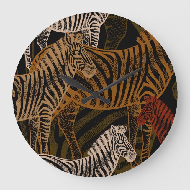 African Safari: Zebra Vintage Design Large Clock (Front)