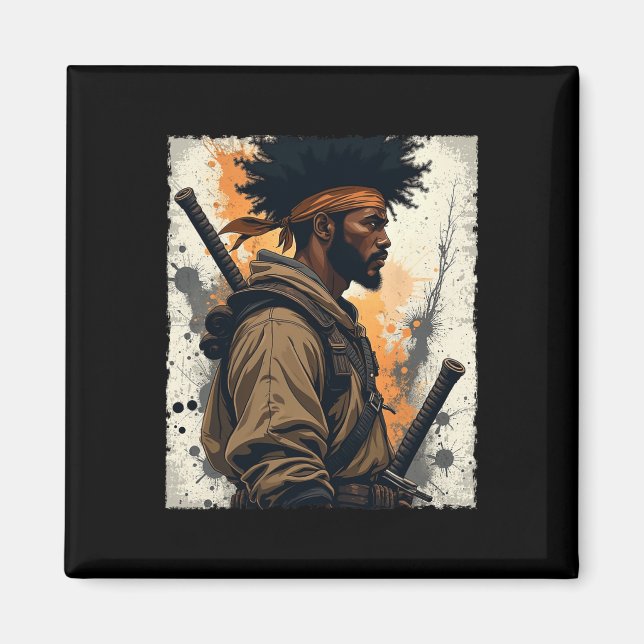 African Samurai Afro American Bushido Warrior Kata Magnet (Front)