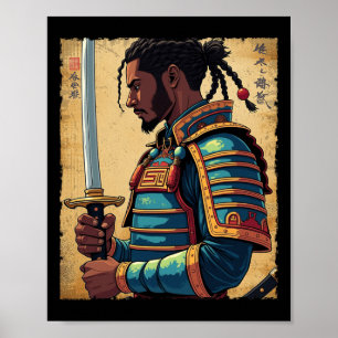 African Samurai Vintage Afro American Bushido Warr Poster